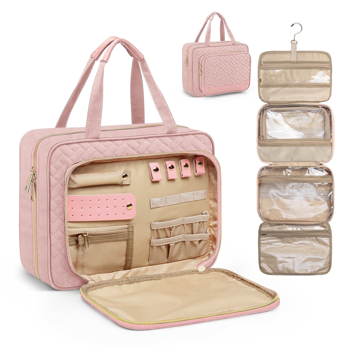 Trousse de toilette de voyage avec crochet et compartiment à bijoux